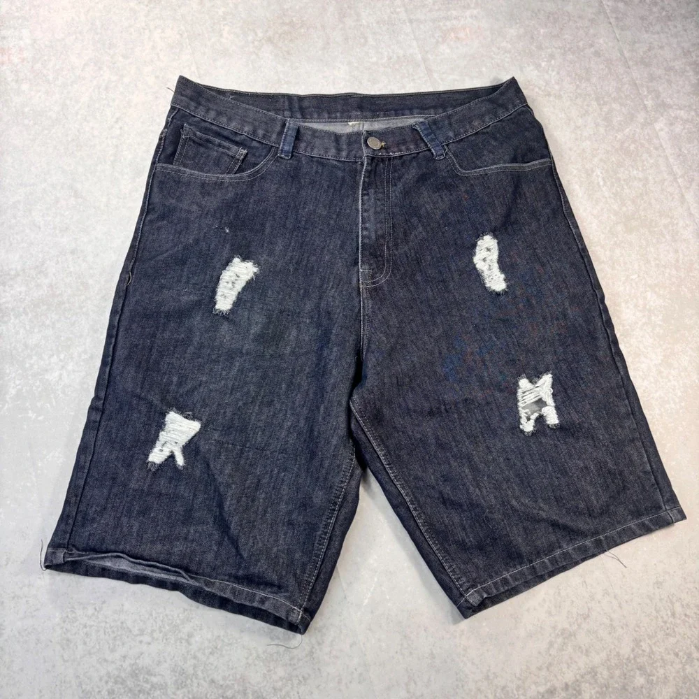 Premium Denim Distressed Baggy Jorts Y2K Dark Wash Skater Denim Shorts 40